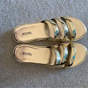 Michael Kors Gold Keiko 3 Strap Platform Slides (SIZE 10) (GREAT CONDITION)
